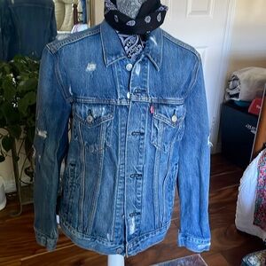 Levi’s denim jacket lightly, distressed.